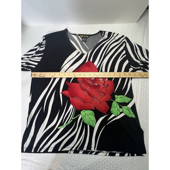 Valencia Rose Blouse 3/4 Sleeve  Women’s Size XL Bling pullover - Picture 5 of 9